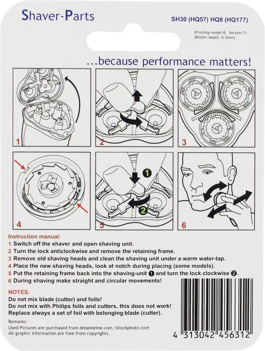 Shaver Parts Philips Scheerhoofd Hq8/177 - Silver