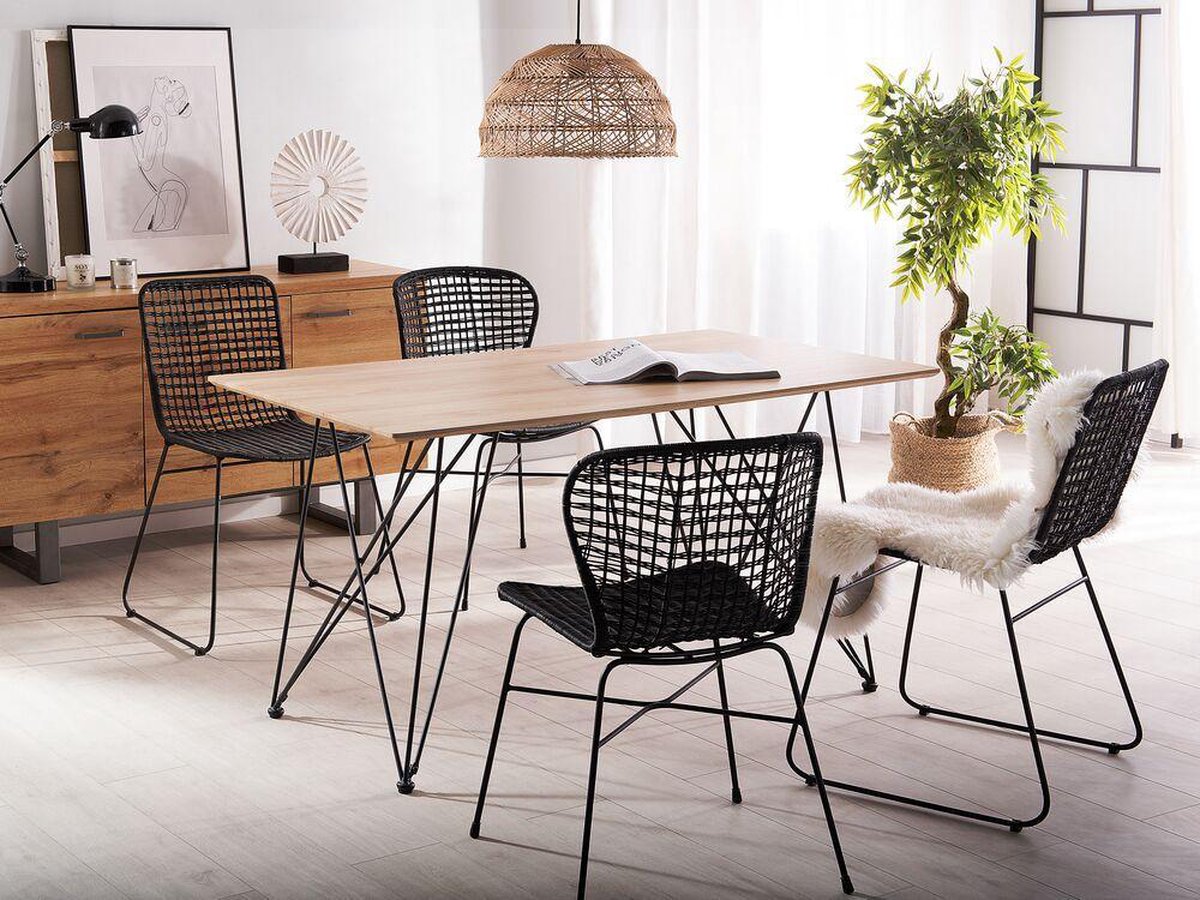 Beliani Elfros Eetkamerstoel Set Van 2 Rotan 49 X 56 Cm - Zwart