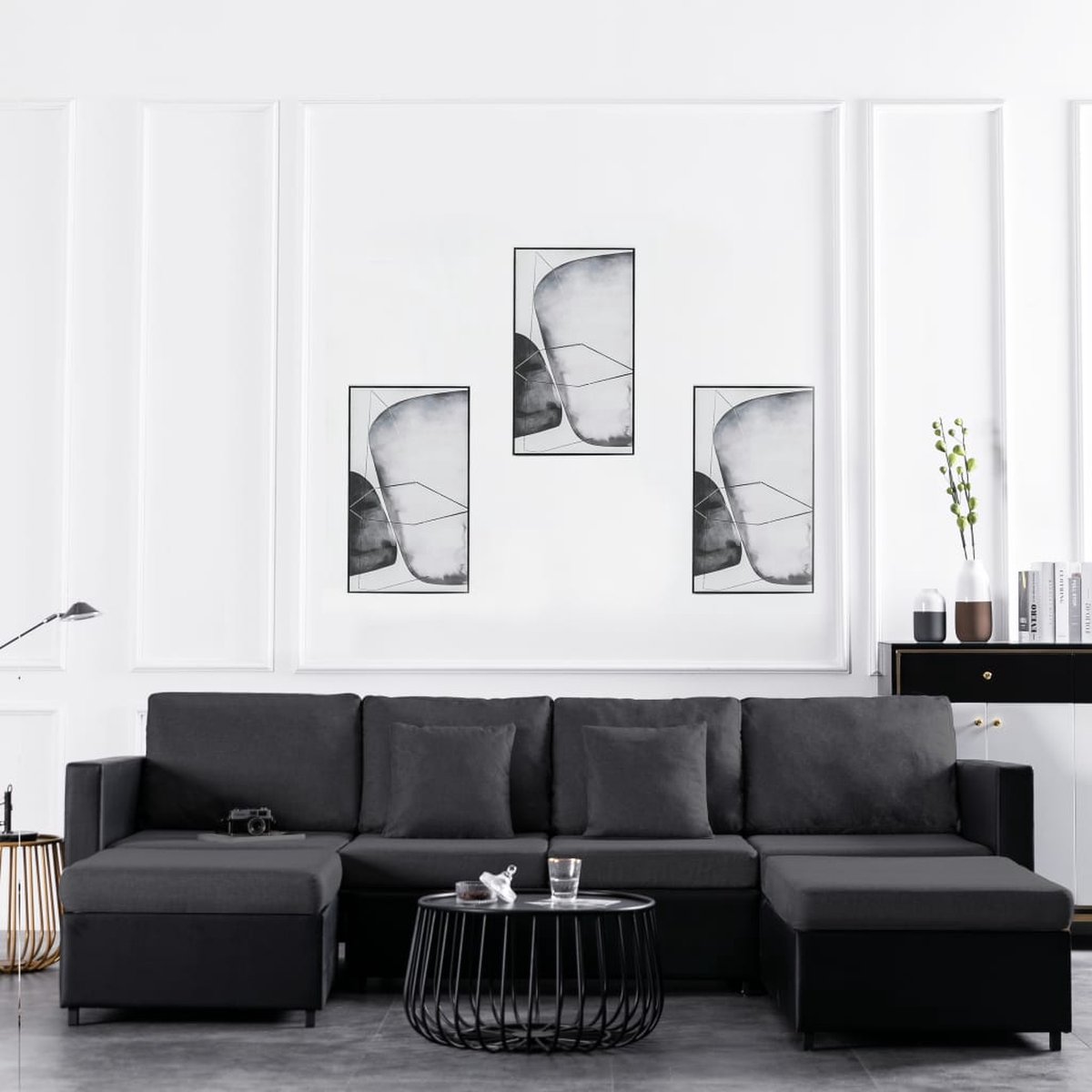 Vidaxl Slaapbank Uittrekbaar 4-zits Kunstleer - Zwart