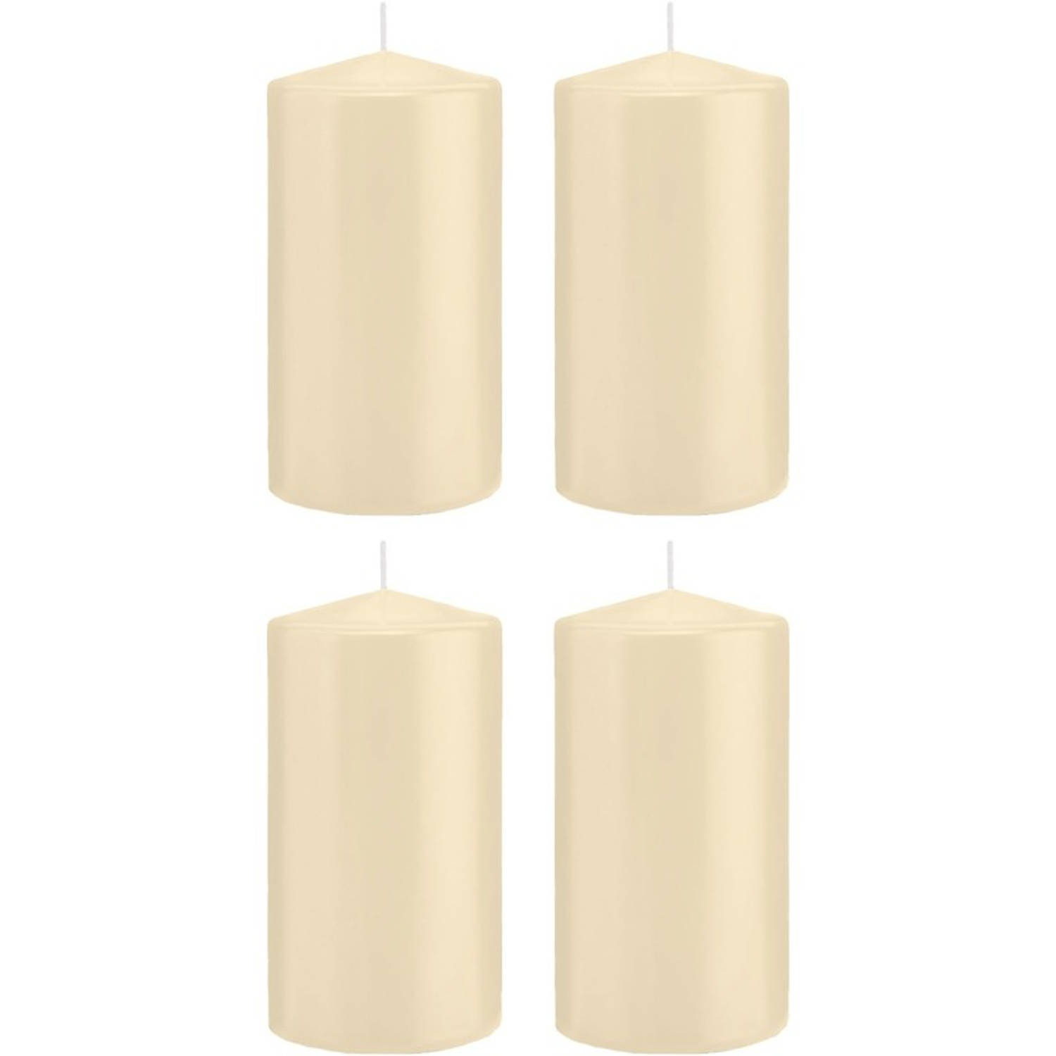 Trend Candles 4x Cremete Cilinderkaarsen/stompkaarsen 8 X 15 Cm 69 Branduren - Geurloze Kaarsen - Woondecoraties - Wit