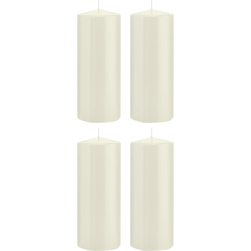 Trend Candles 4x Ivoorte Cilinderkaarsen/stompkaarsen 8 X 20 Cm 119 Branduren - Geurloze Kaarsen - Woondecoraties - Wit