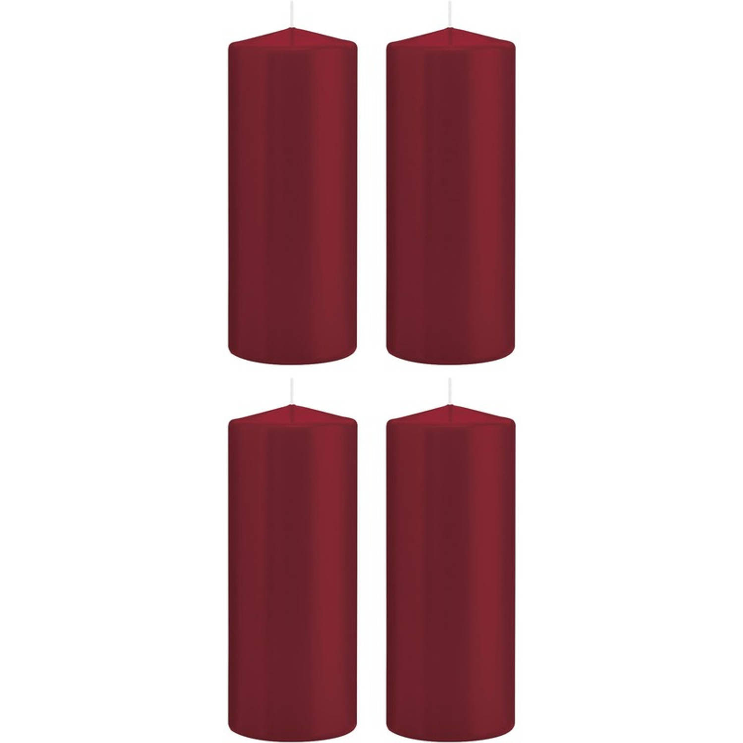 Trend Candles 4x Bordeauxrode Cilinderkaarsen/stompkaarsen 8 X 20 Cm 119 Branduren - Geurloze Kaarsen - Woondecoraties - Rood