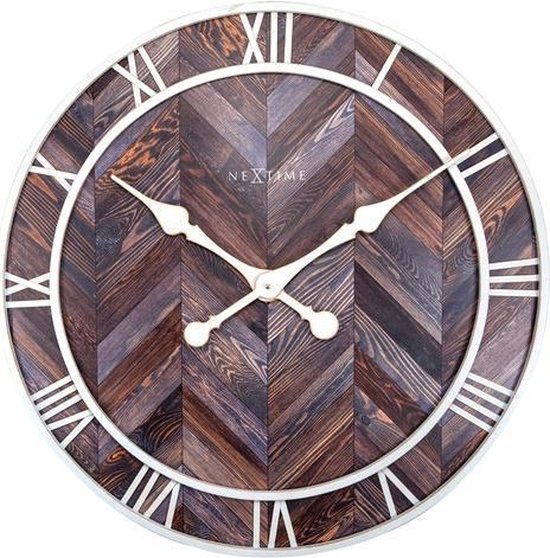 Nextime- Wandklok - Ø 58 Cm - Hout/metaal - Donker - 'Roman Vintage' - Bruin