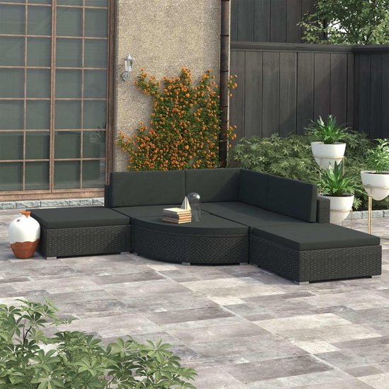 Vidaxl 6-delige Loungeset Met Kussens Poly Rattan - Zwart