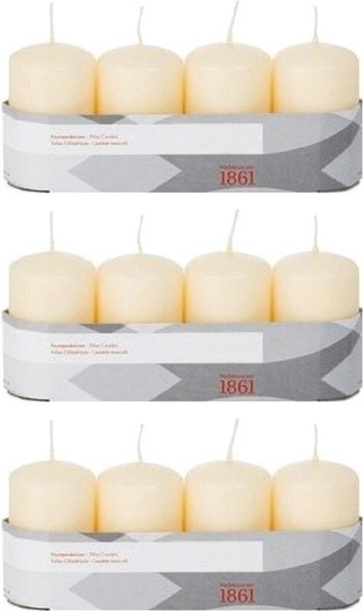 Trend Candles 12x Cremete Cilinderkaarsen/stompkaarsen 5 X 8 Cm 18 Branduren - Geurloze Kaarsen - Woondecoraties - Wit