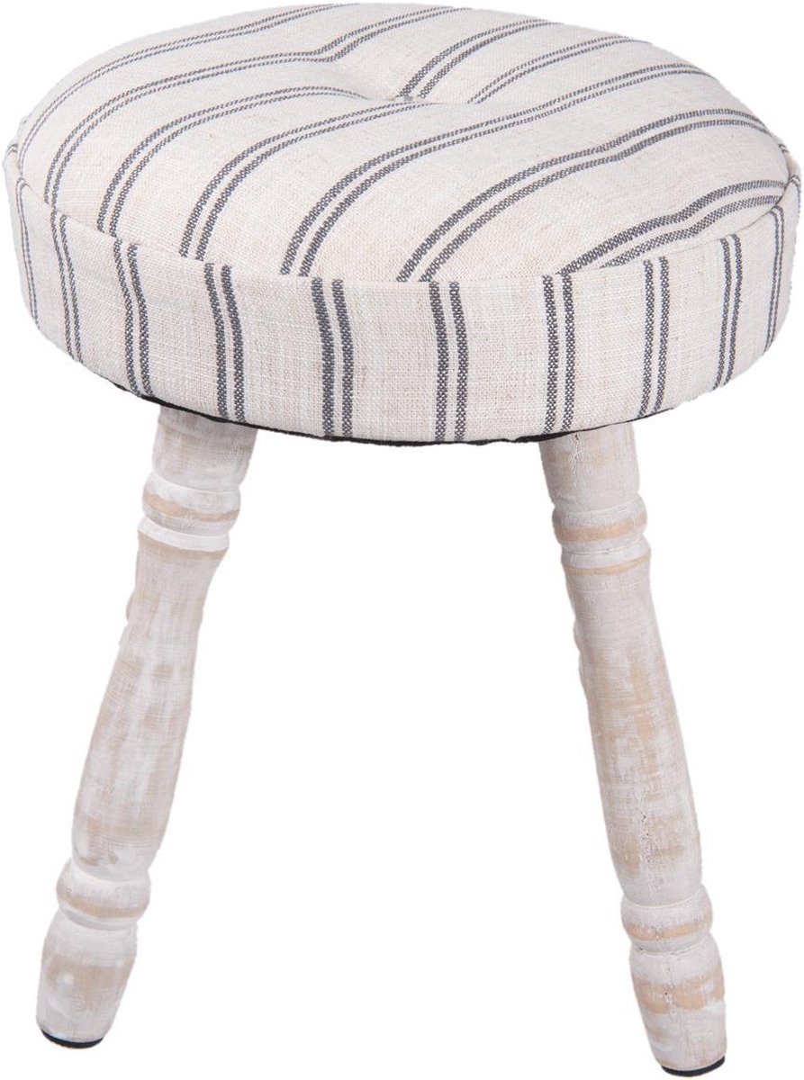 Clayre & Eef Kruk Ø 30*37 Cm Hout / Textiel Rond Streep 6h1585 - Wit