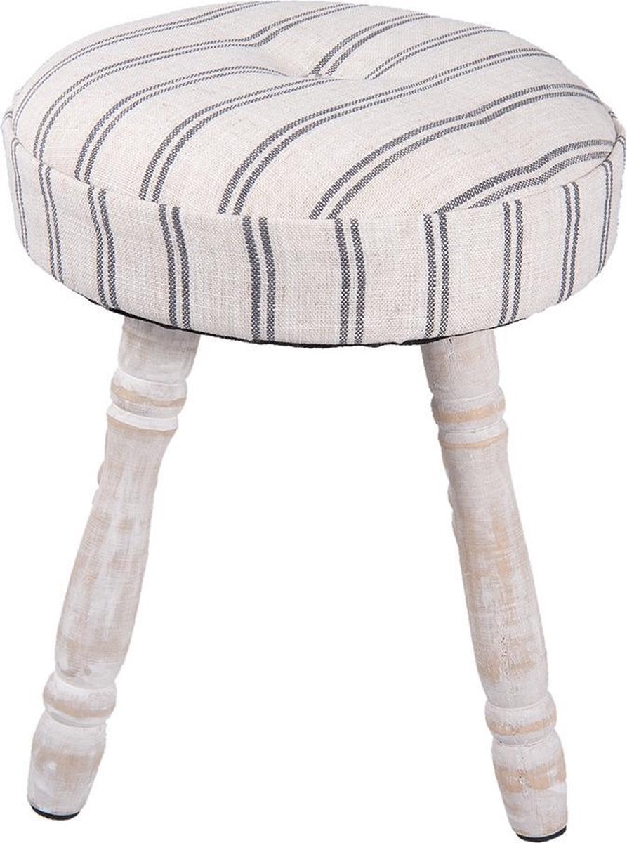 Clayre & Eef Kruk Ø 30*37 Cm Hout / Textiel Rond Streep 6h1585 - Wit
