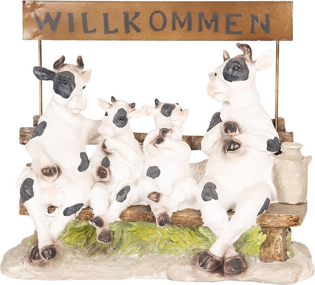 Clayre & Eef Decoratie Zittende Koeien 40*17*33 Cm Meerkleurig Kunststof Koeien Wilkommen 6pr2620