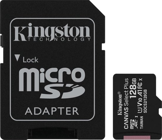 Kingston microSDXC Canvas Select Plus 128GB 100 MB/s + SD adapter - Zwart