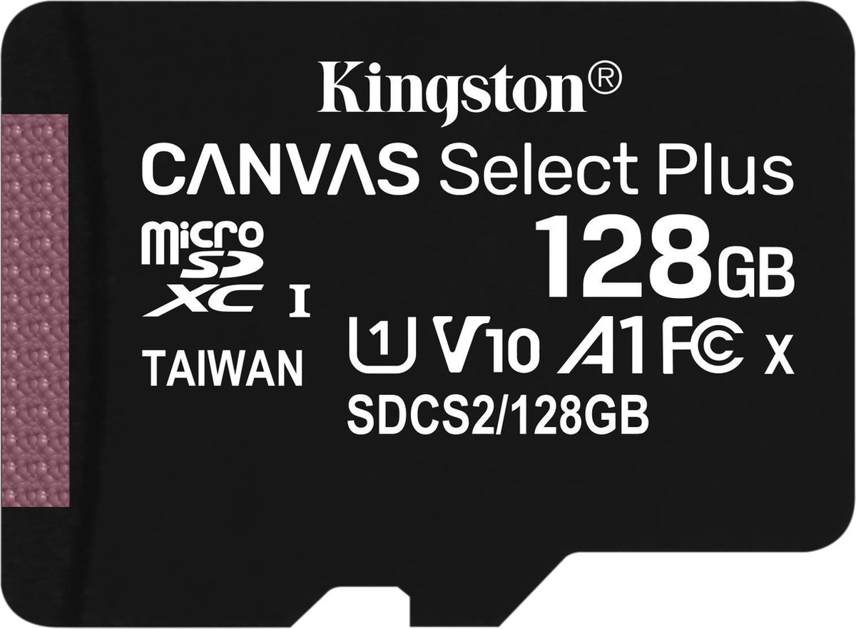 Kingston microSDXC Canvas Select Plus 128GB 100 MB/s + SD adapter - Zwart
