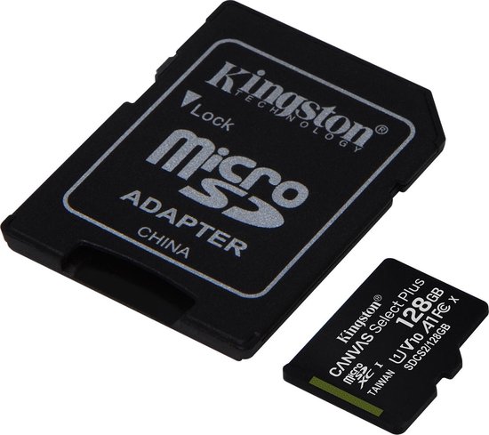 Kingston microSDXC Canvas Select Plus 128GB 100 MB/s + SD adapter - Zwart