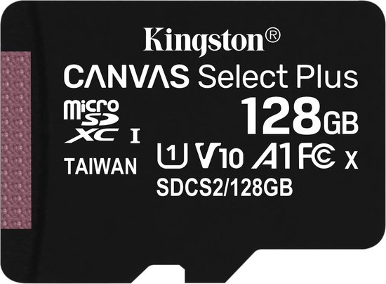 Kingston microSDXC Canvas Select Plus 128GB 100 MB/s + SD adapter - Zwart