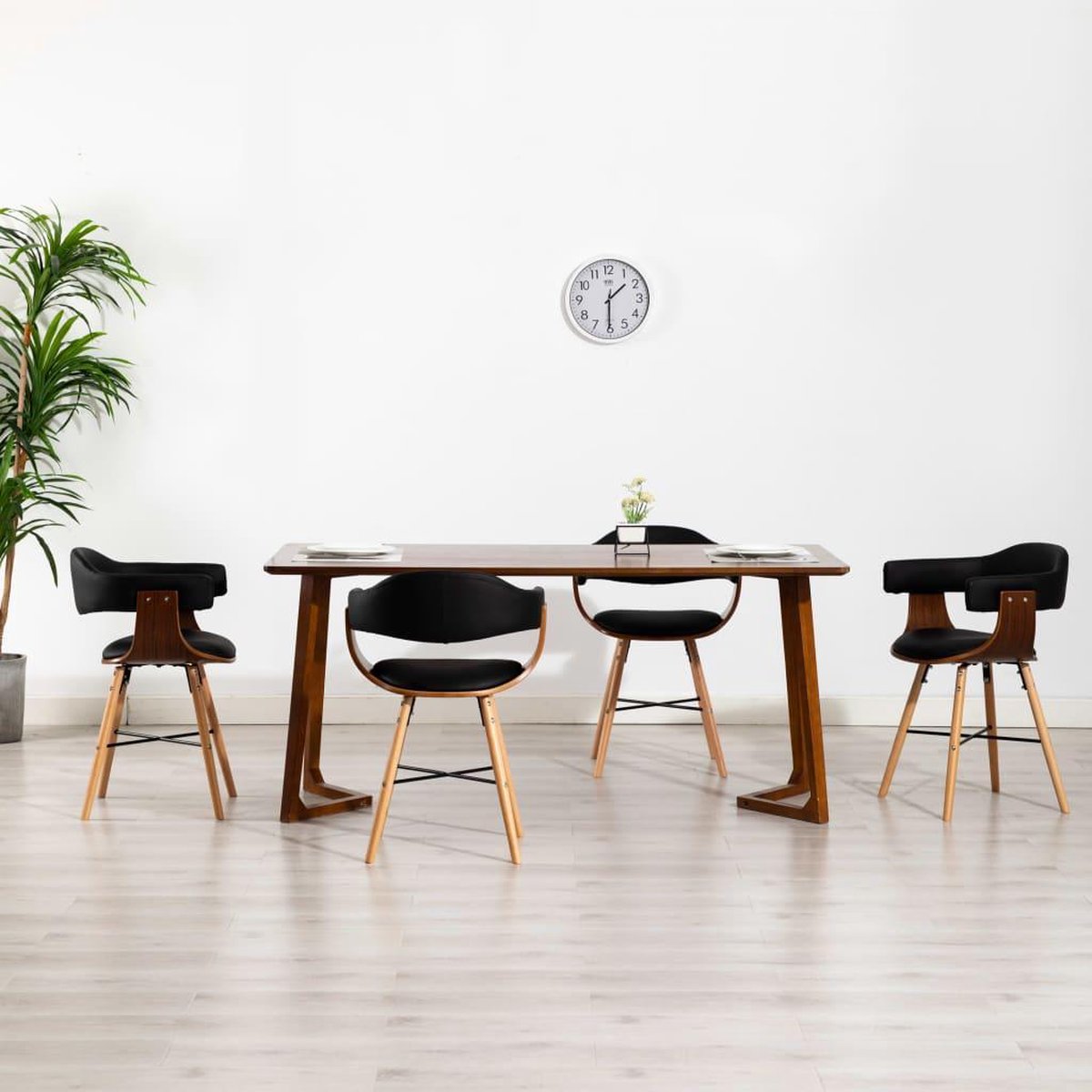 Vidaxl Eetkamerstoelen 4 St Kunstleer En Gebogen Hout - Zwart