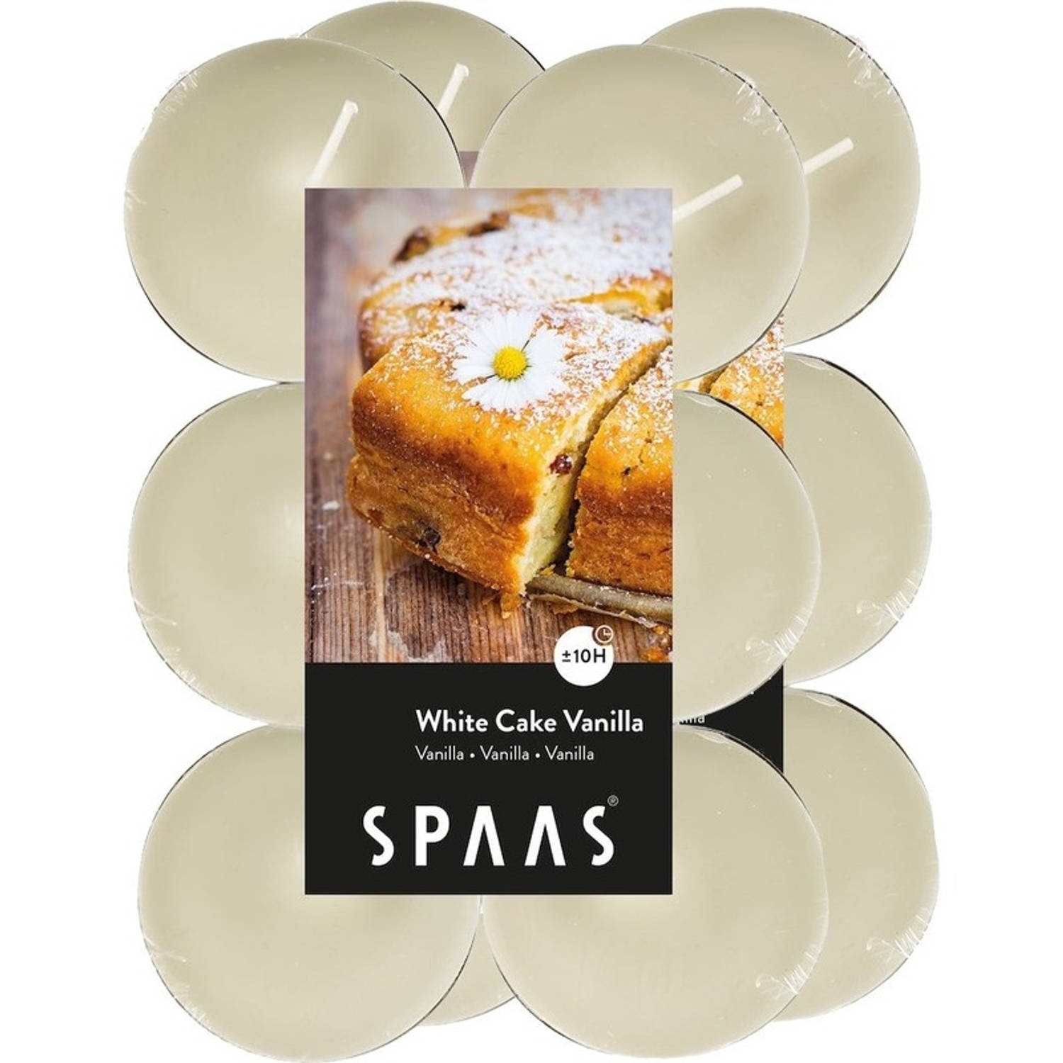 Spaas 24x Maxi Geurtheelichtjes White Cake Vanilla 10 Branduren - Geurkaarsen Cake/vanille Geur - Grote Waxinelichtjes