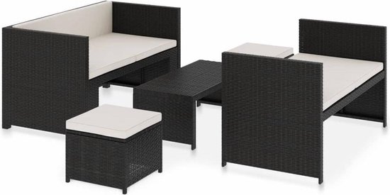 Vidaxl 5-delige Loungeset Met Kussens Poly Rattan - Zwart