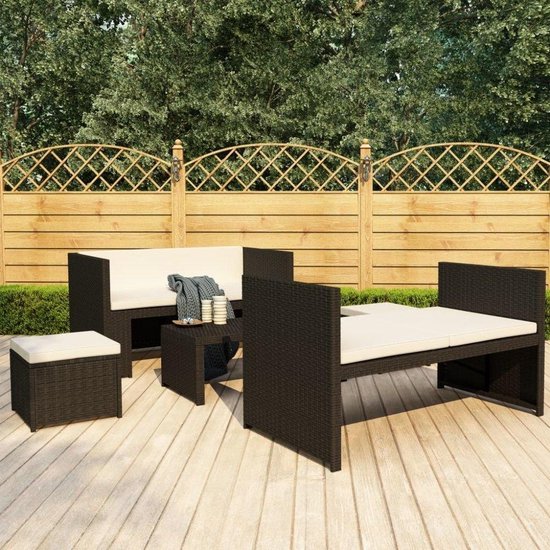 Vidaxl 5-delige Loungeset Met Kussens Poly Rattan - Zwart