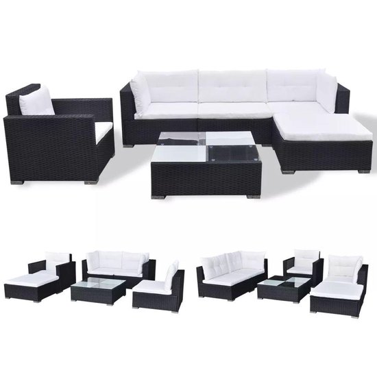 Vidaxl 6-delige Loungeset Met Kussens Poly Rattan - Negro