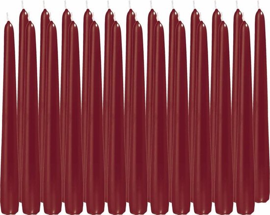 Trend Candles 24x Bordeauxrode Dinerkaarsen 25 Cm 8 Branduren - Geurloze Kaarsen - Tafelkaarsen/kandelaarkaarsen - Rood