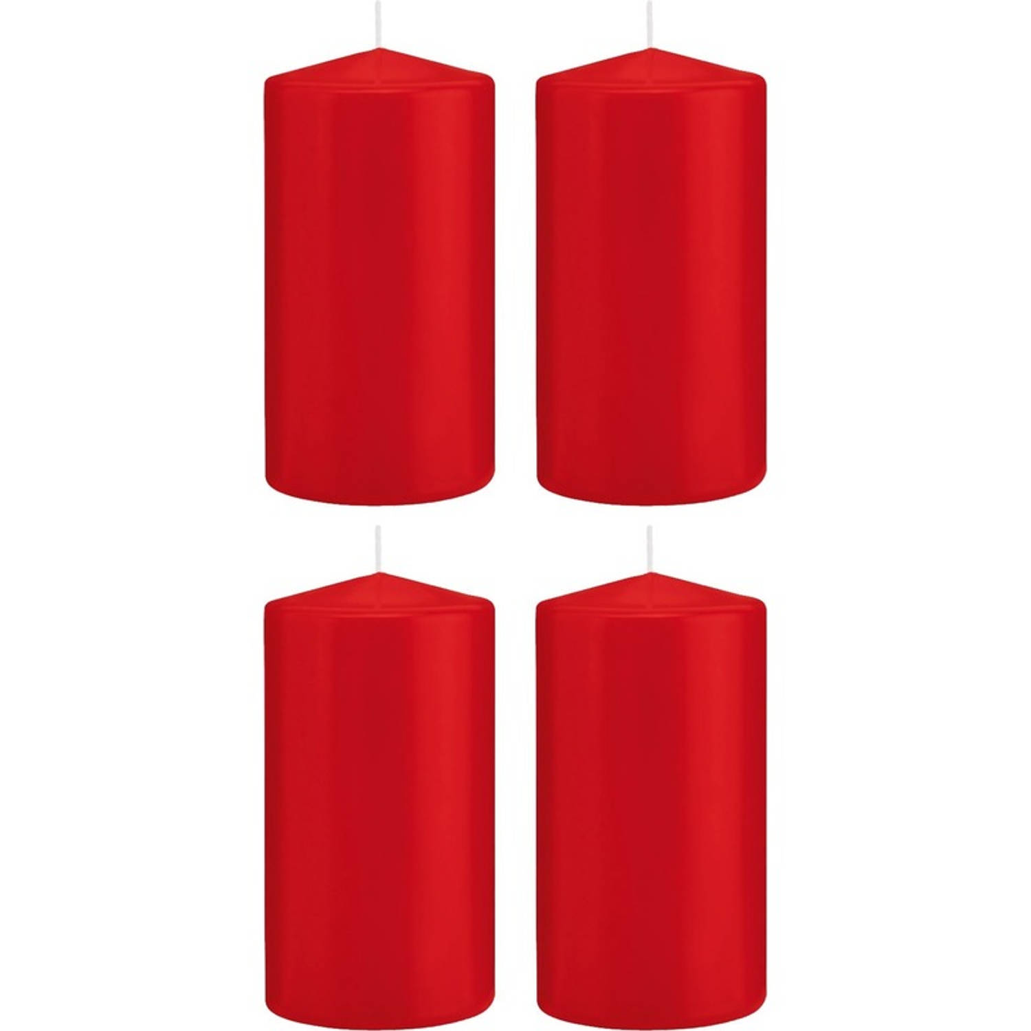 Trend Candles 4x Rode Cilinderkaarsen/stompkaarsen 8 X 15 Cm 69 Branduren - Geurloze Kaarsen - Woondecoraties - Rood