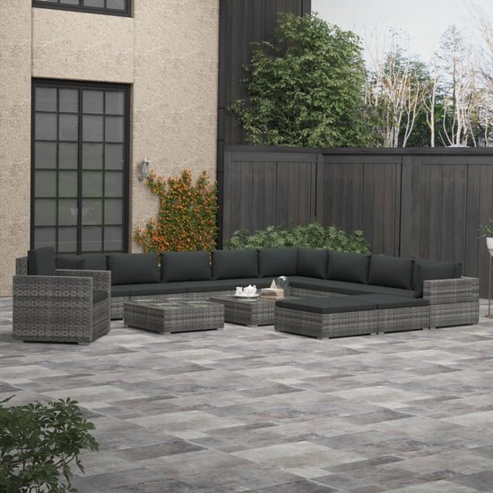 Vidaxl 13-delige Loungeset Met Kussens Poly Rattan - Grijs