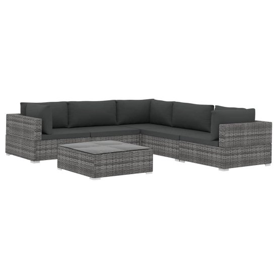 Vidaxl 6-delige Loungeset Met Kussens Poly Rattan - Grijs