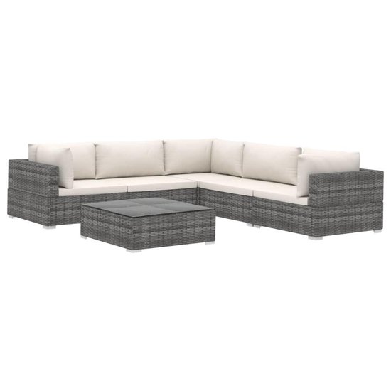Vidaxl 6-delige Loungeset Met Kussens Poly Rattan - Grijs