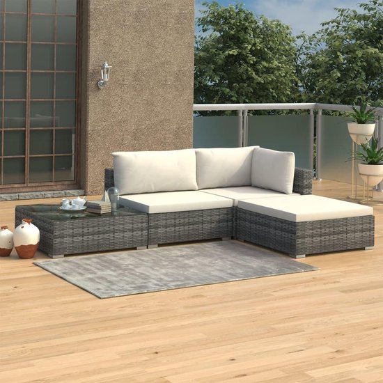 Vidaxl 4-delige Loungeset Met Kussens Poly Rattan - Grijs