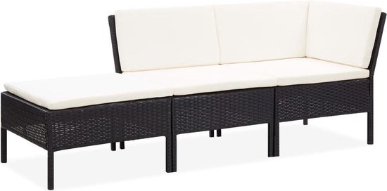 Vidaxl 3-delige Loungeset Met Kussens Poly Rattan - Negro