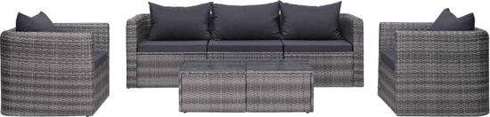 Vidaxl 6-delige Loungeset Met Kussens Poly Rattan - Grijs