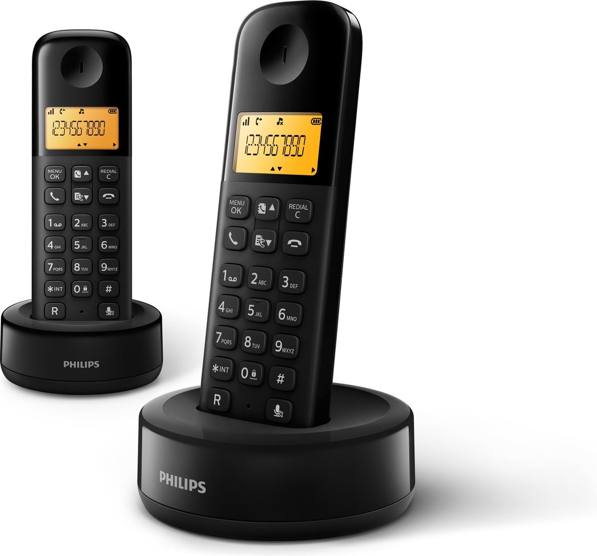 Philips D160 Duo Draadloze Telefoon - 4,1cm Display - Plug-and-play - Volumeregeling - Nummerherkenning - - Zwart
