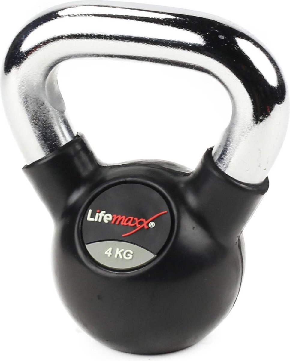 Lifemaxx Rubberen Kettlebell - Met Chromen Handvat - 4 Kg