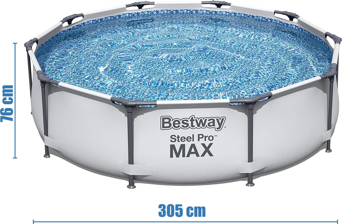 Bestway Zwembad Steel Pro Max 56406 - 305 X 76 Cm - Framelink Systeem - Eenvoudig Op Te Zetten - Grijs
