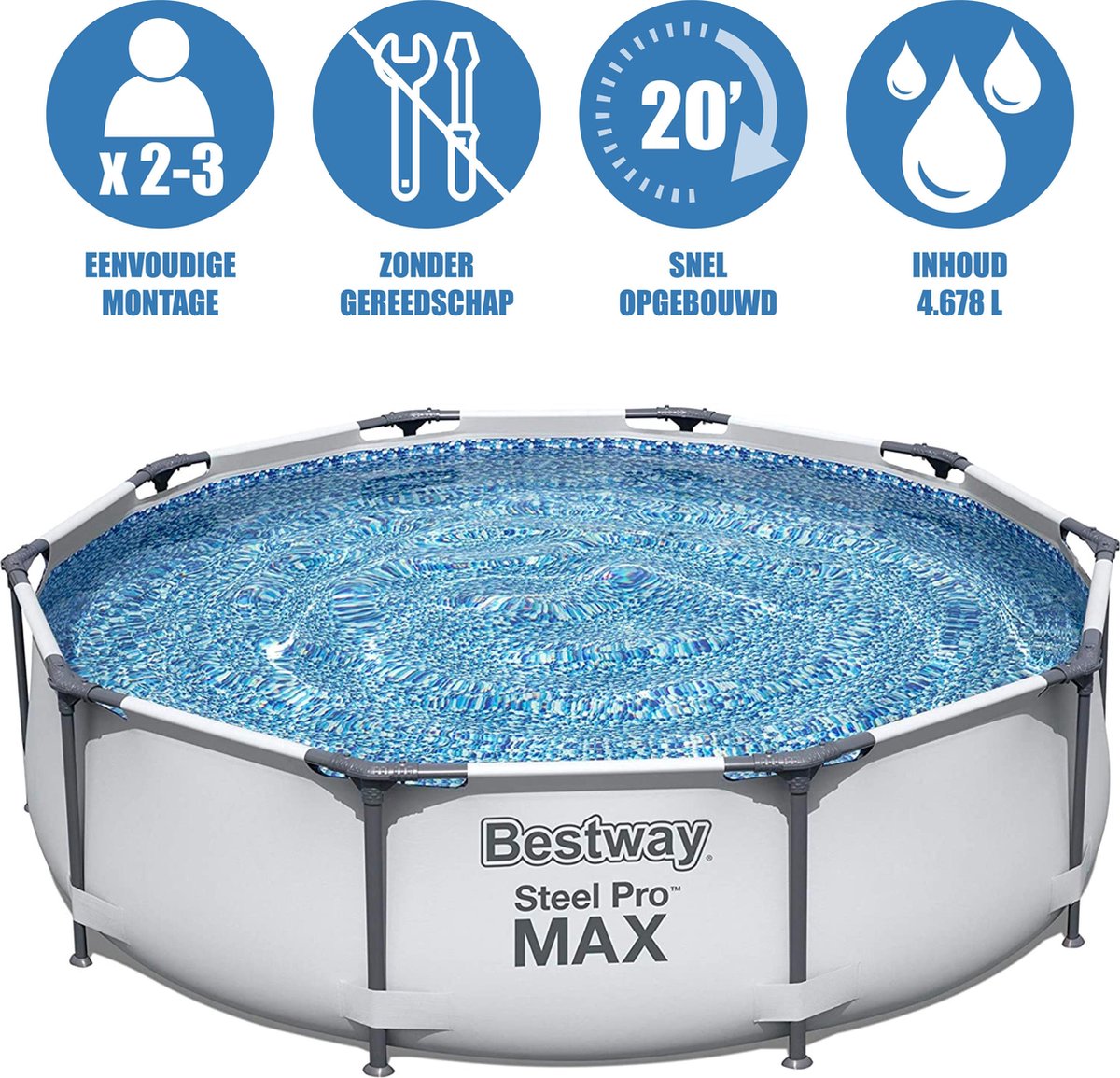 Bestway Zwembad Steel Pro Max 56406 - 305 X 76 Cm - Framelink Systeem - Eenvoudig Op Te Zetten - Grijs
