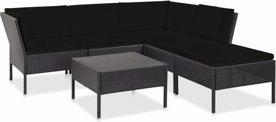 Vidaxl 6-delige Loungeset Met Kussens Poly Rattan - Zwart