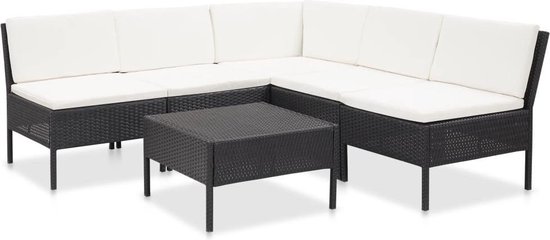 Vidaxl 6-delige Loungeset Met Kussens Poly Rattan - Zwart