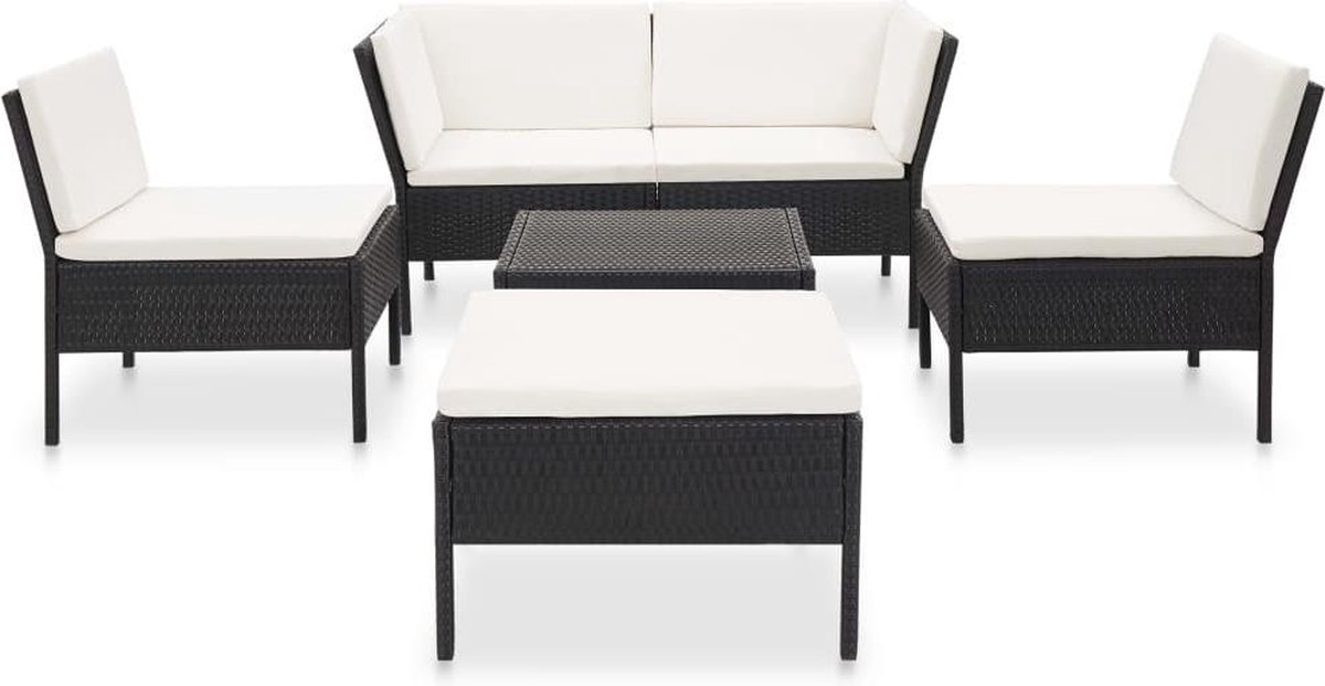 Vidaxl 6-delige Loungeset Met Kussens Poly Rattan - Zwart