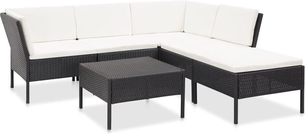 Vidaxl 6-delige Loungeset Met Kussens Poly Rattan - Zwart