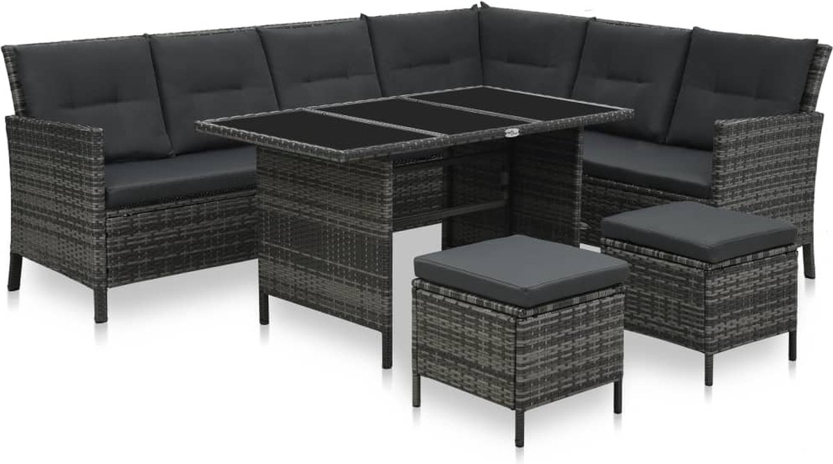 Vidaxl 4-delige Loungeset Met Kussens Poly Rattan - Gris