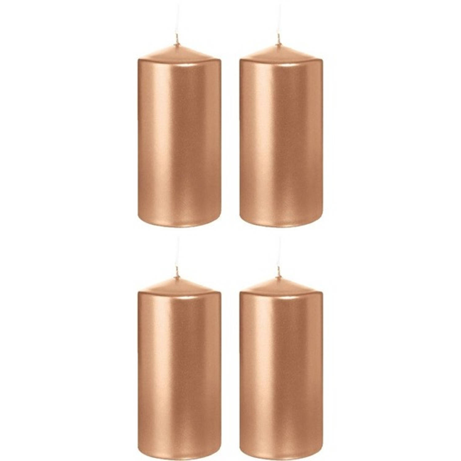 Trend Candles 4x Rosegouden Cilinderkaarsen/stompkaarsen 6 X 12 Cm 40 Branduren - Geurloze Rosegoudkleurige Kaarsen - Woondecoraties