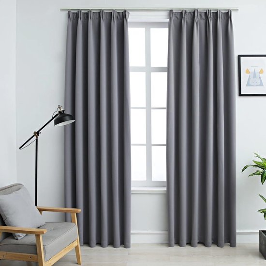 Vidaxl Gordijnen Verduisterend Met Haken 2 St 140x245 Cm - Gris