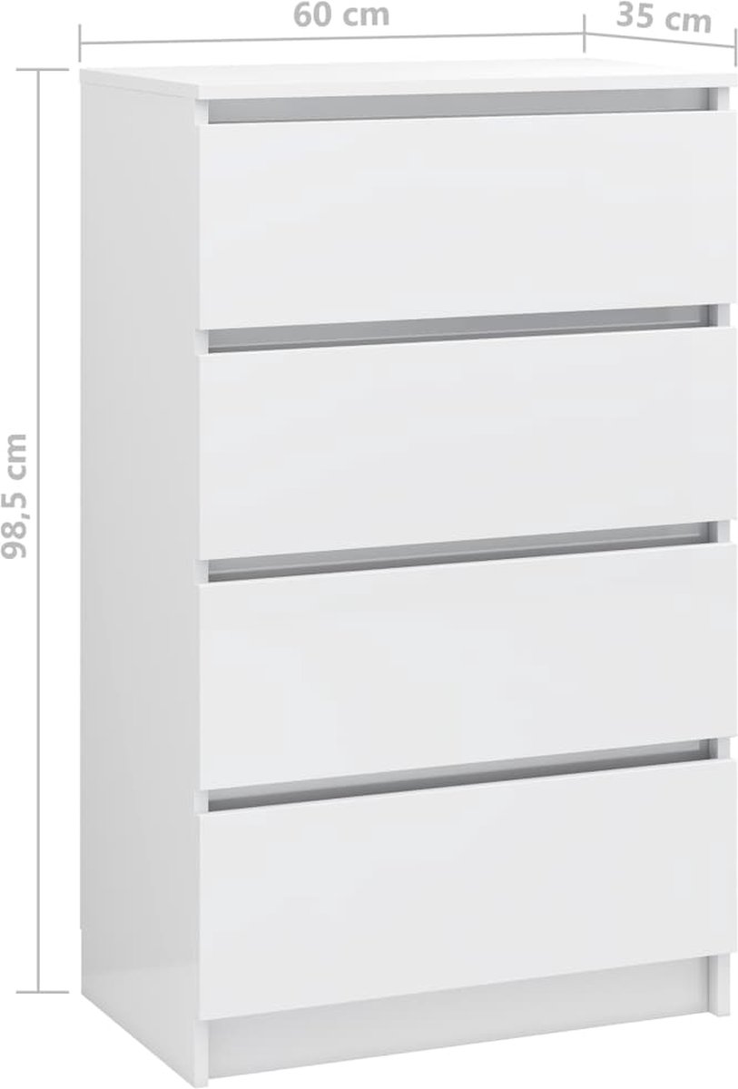 Vidaxl Dressoir 60x35x98,5 Cm Spaanplaat Hoogglans - Wit