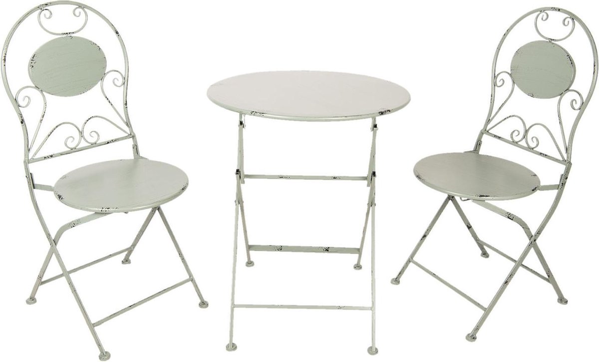 Clayre & Eef Tafel + 2 Stoelen Ø 60x70/40x40x92 Cm - Grijs