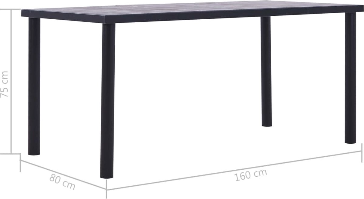 Vidaxl Eettafel 160x80x75 Cm Mdf En Betongrijs - Zwart