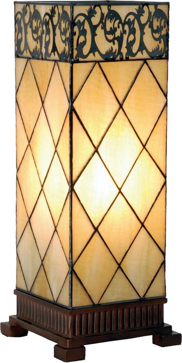 Clayre & Eef Tafellamp Tiffany 18*18*45 Cm E27/max 1*40w Creme Glas In Lood Lumilamp 5ll-1139 - Beige