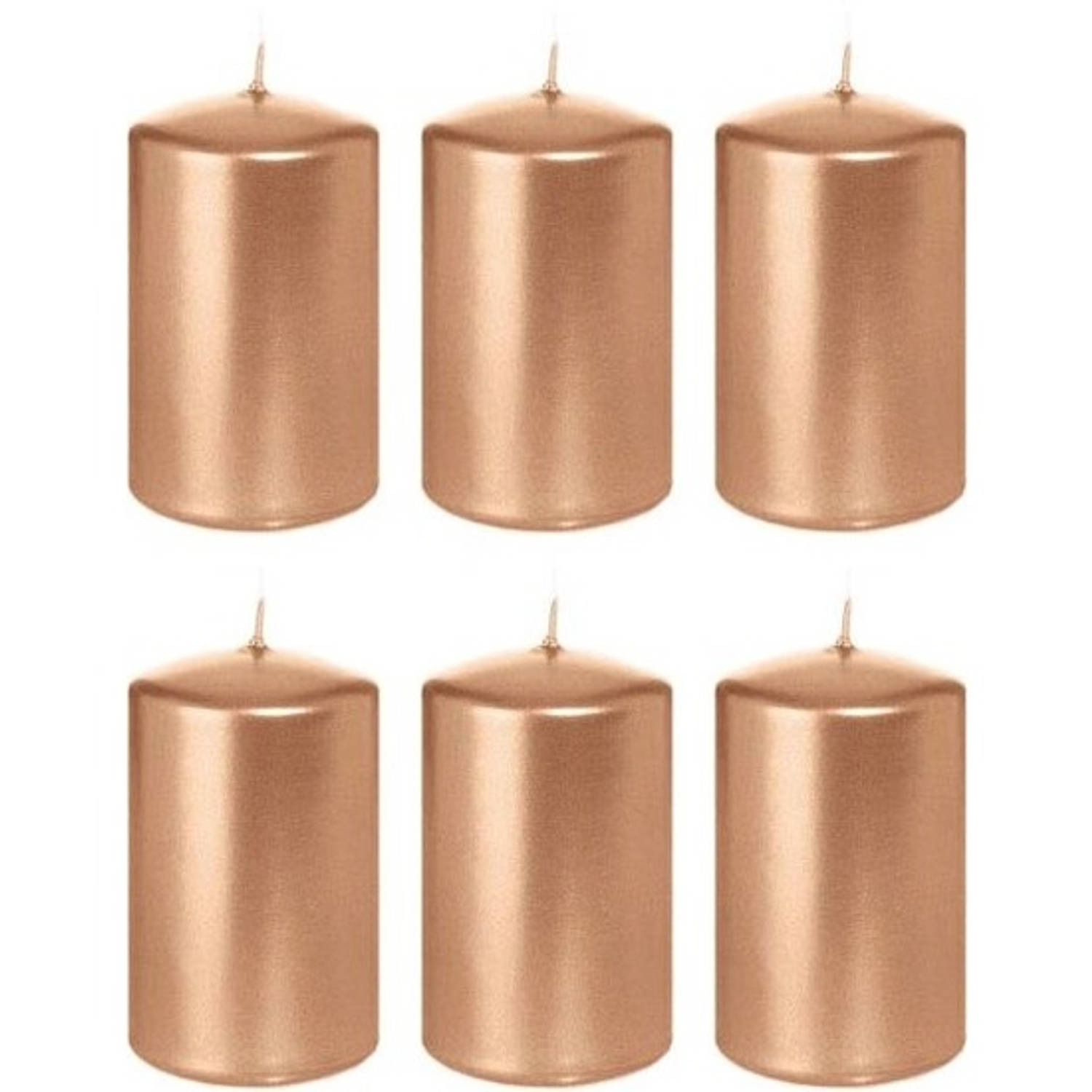 Trend Candles 6x Roseen Cilinderkaarsen/stompkaarsen 5 X 8 Cm 18 Branduren - Geurloze Rosekleurige Kaarsen - Woondecoraties - Goud