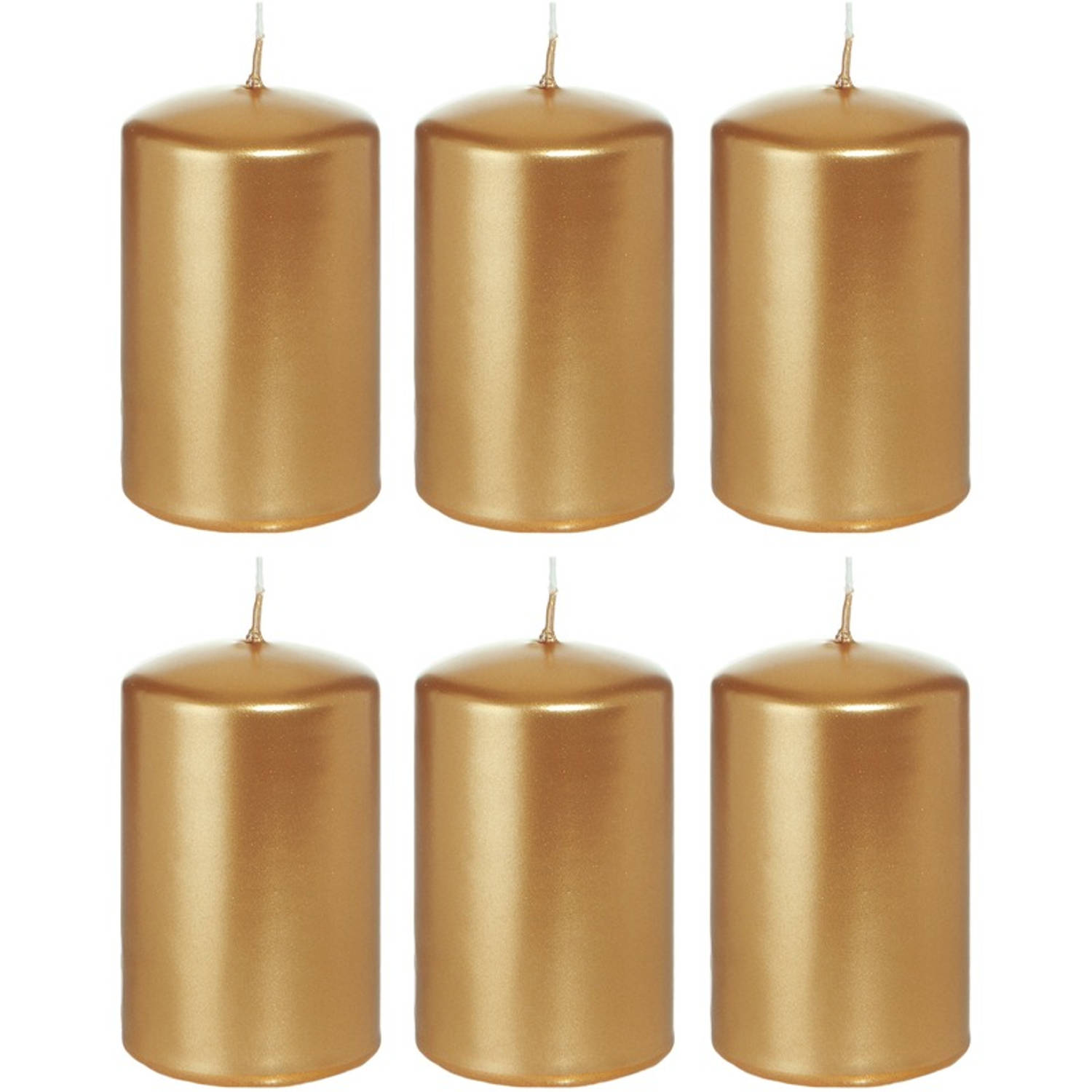 Trend Candles 6xen Cilinderkaarsen/stompkaarsen 5 X 8 Cm 18 Branduren - Geurlozekleurige Kaarsen - Woondecoraties - Goud