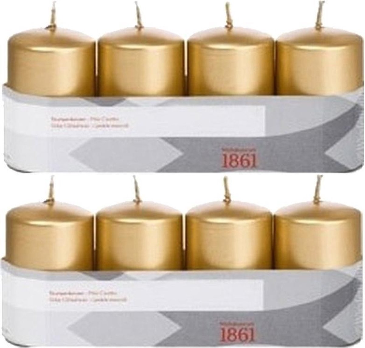 Trend Candles 8xen Cilinderkaarsen/stompkaarsen 5 X 8 Cm 18 Branduren - Geurlozekleurige Kaarsen - Woondecoraties - Goud