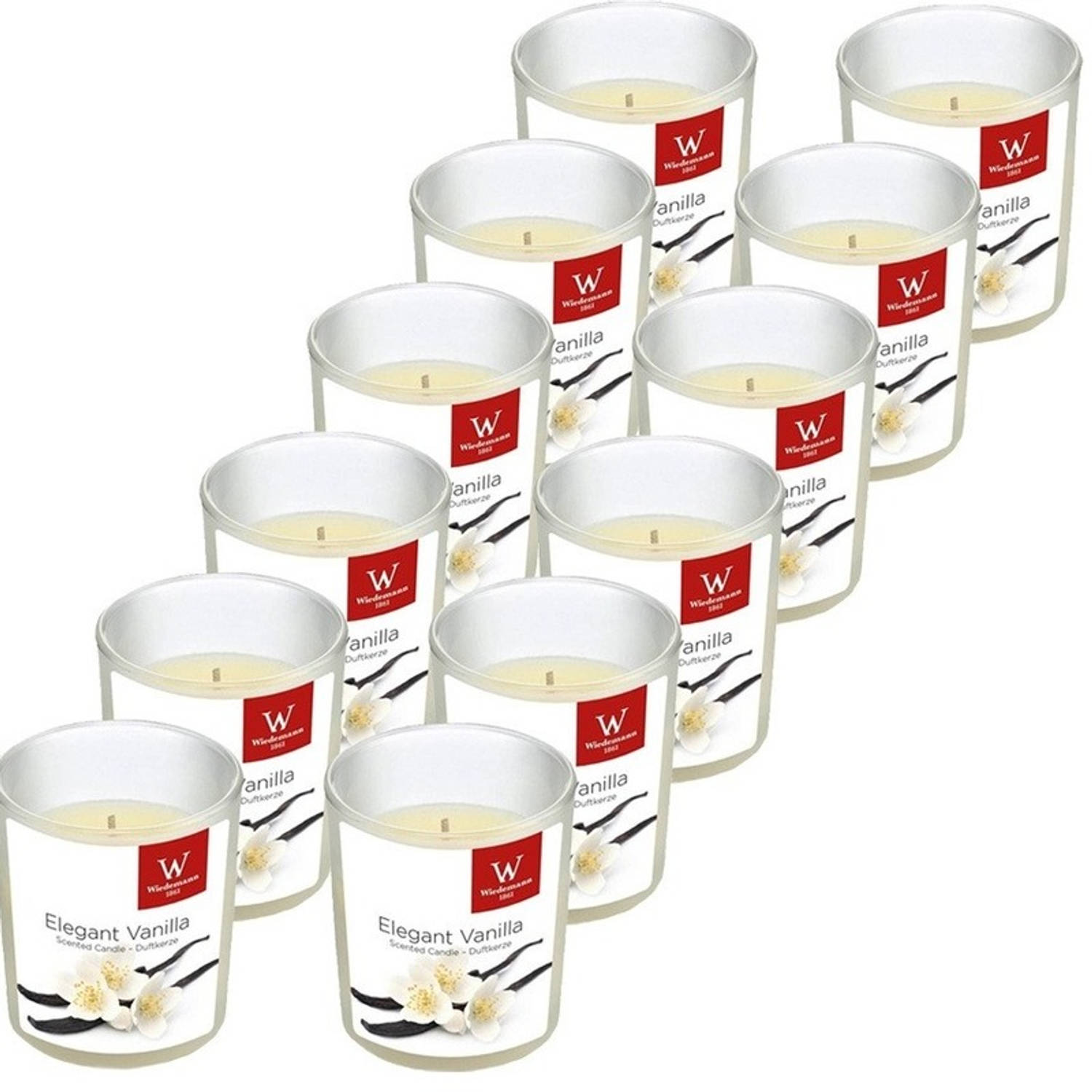 Trend Candles 12x Geurkaarsen Vanille In Glazen Houder 25 Branduren - Geurkaarsen Vanille Geur - Woondecoraties - Wit