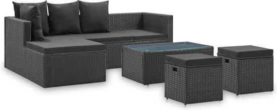 Vidaxl 4-delige Loungeset Met Kussens Poly Rattan - Zwart