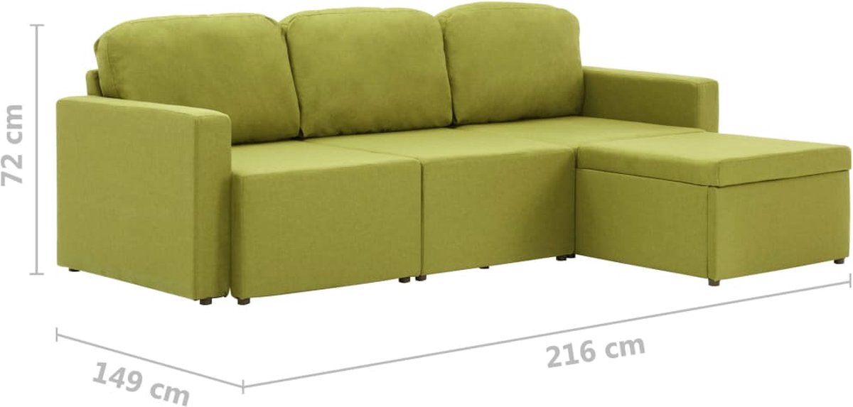 Vidaxl Slaapbank Driezits Modulair Stof - Groen